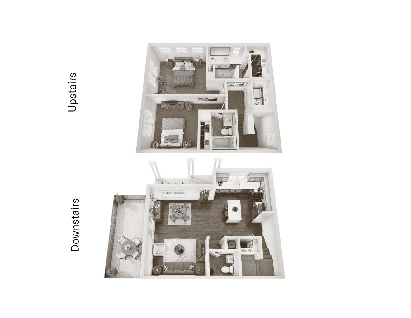 A black and white image of a floor plan for a two-story house.